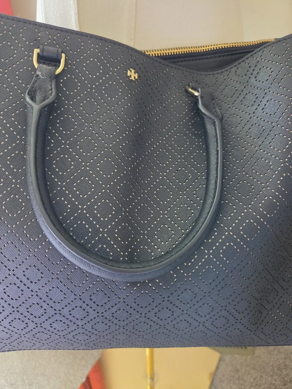 Tory Burch Black Perforated Tote
